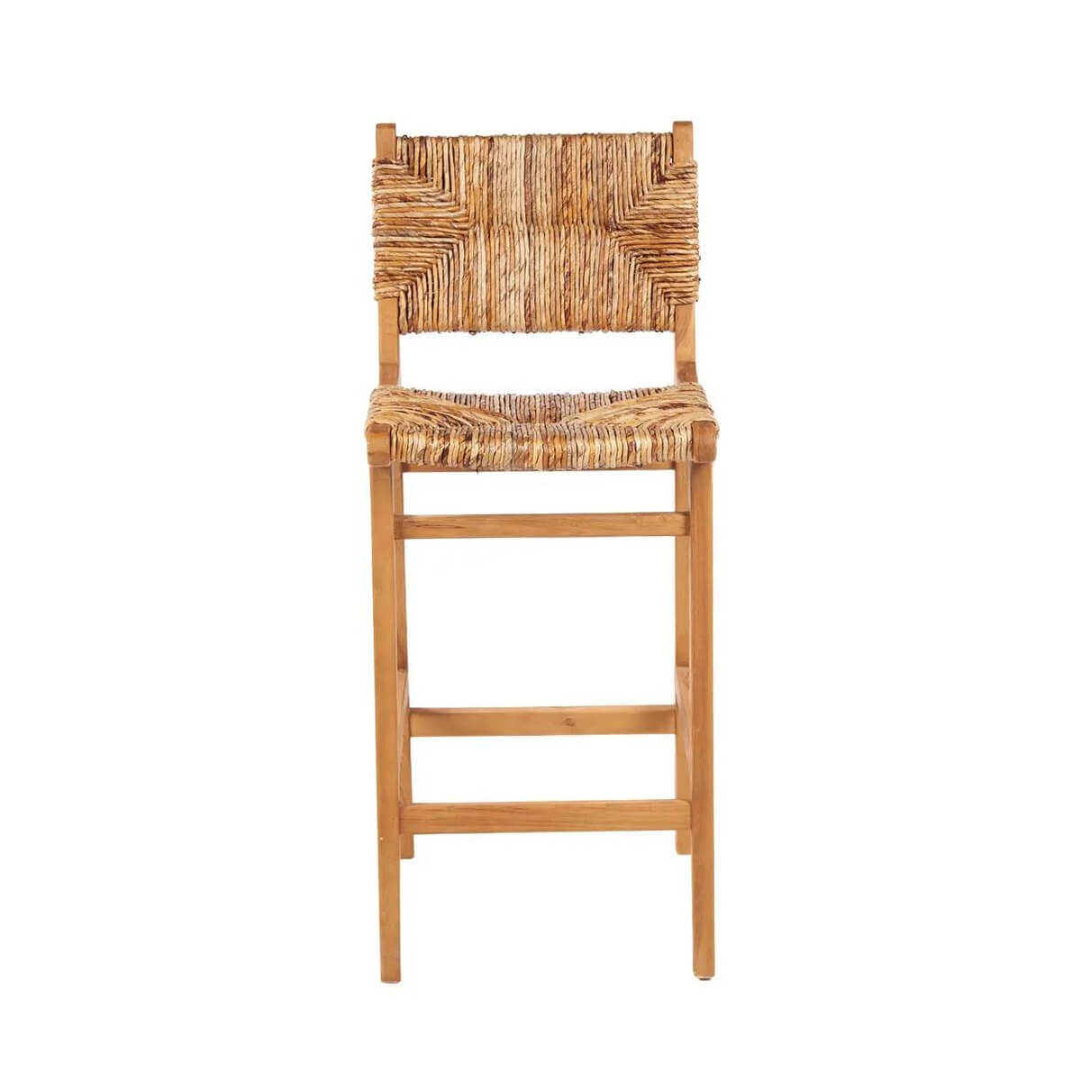 Bohemian-style Puquta barkruk stool in natural finish; perfect for home bars and kitchen islands. Elegant, stylish seating solution.