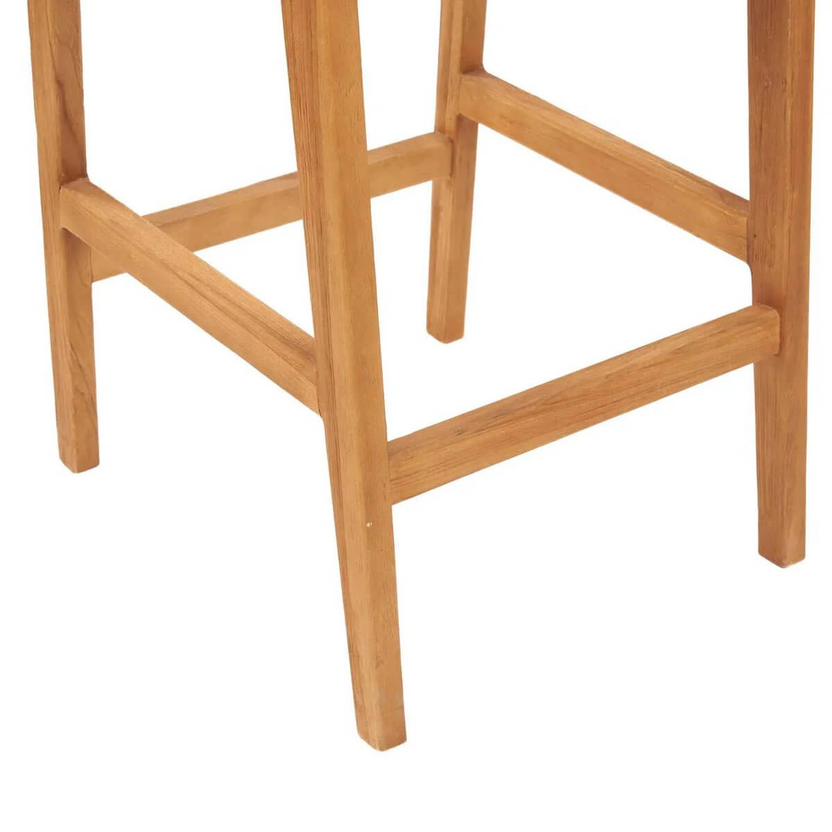 Leg detail of De Puquta Barkruk in natural wood finish, showcasing Bohemian style with sleek design, ideal for kitchen island or home bar.