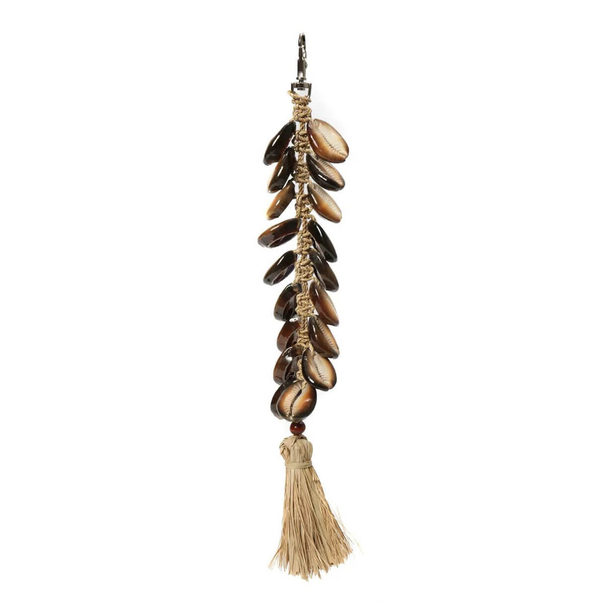 Bohemian De Raffia Fishbone Keychain in natural black made from raffia and sisal with coastal charm and intricate design.