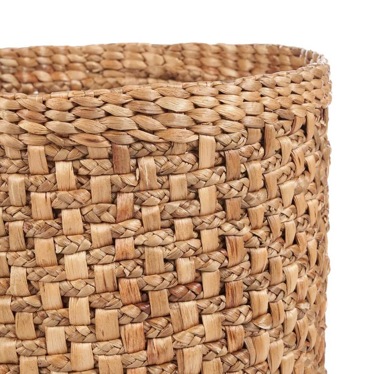Close-up of a natural woven Rumih Basket showing its Bohemian design and earthy texture, perfect for versatile home use.