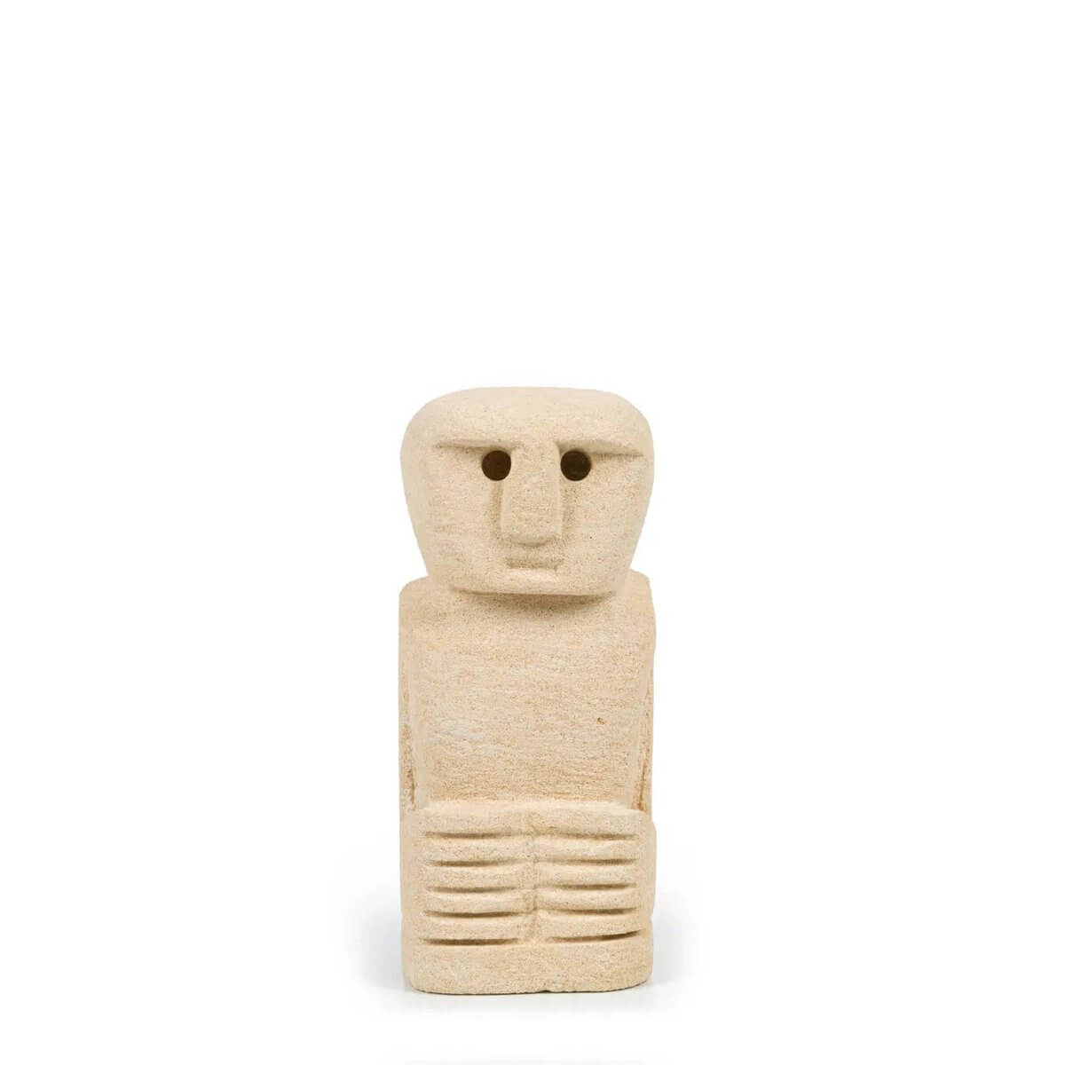 Hand-carved Sumba sandstone figure from Indonesia, perfect for Bohemian decor and traditional protection rituals.