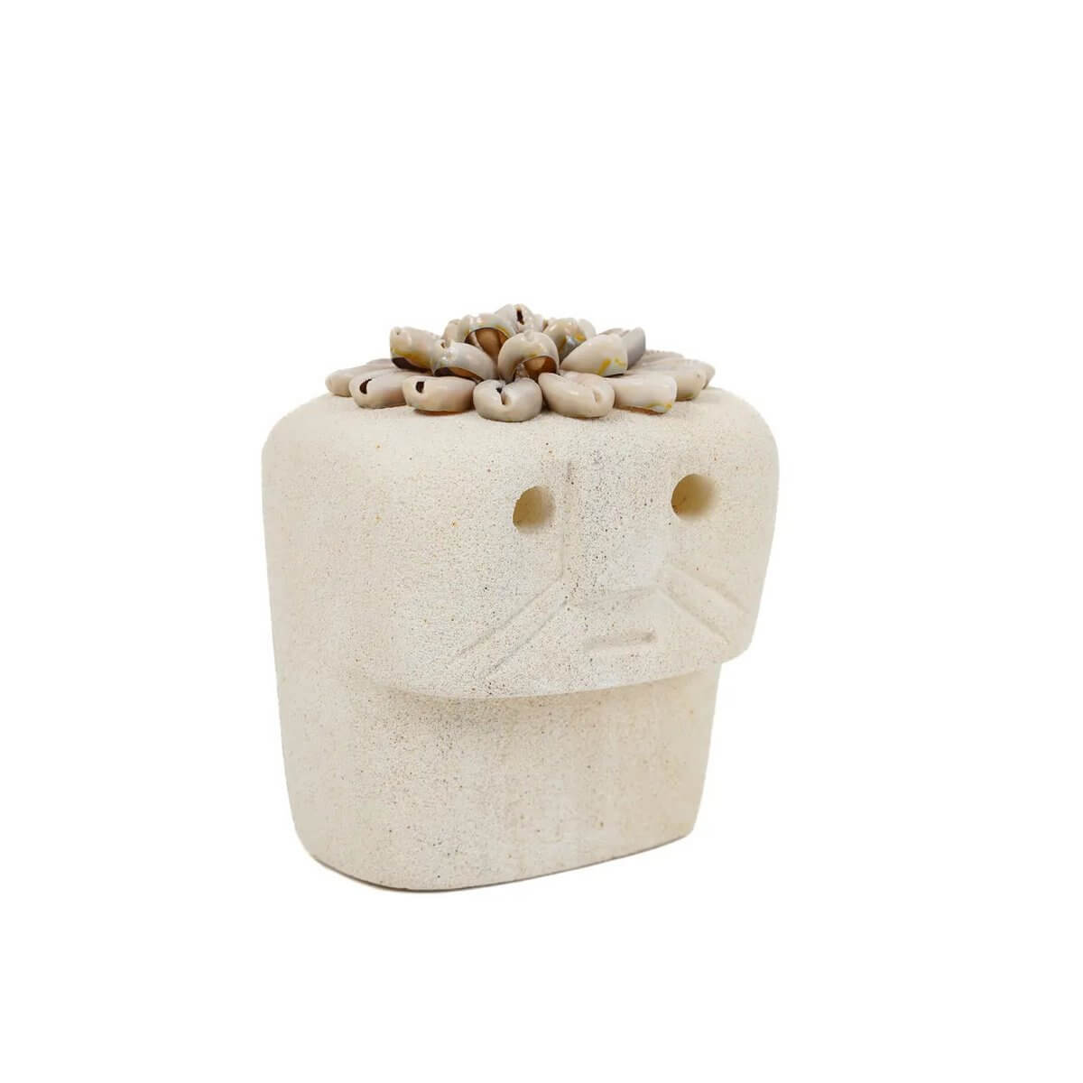 Bohemian Sumba stone sculpture #37 from Indonesia, hand-carved from sandstone by local artisans, offering protection and style.