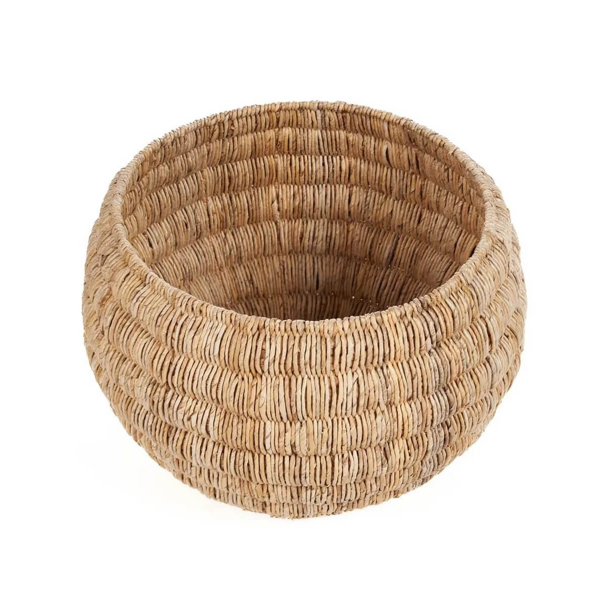 Bohemian De Tatum Basket made from banana leaf, featuring a round shape and earthy tones for stylish storage and decor.