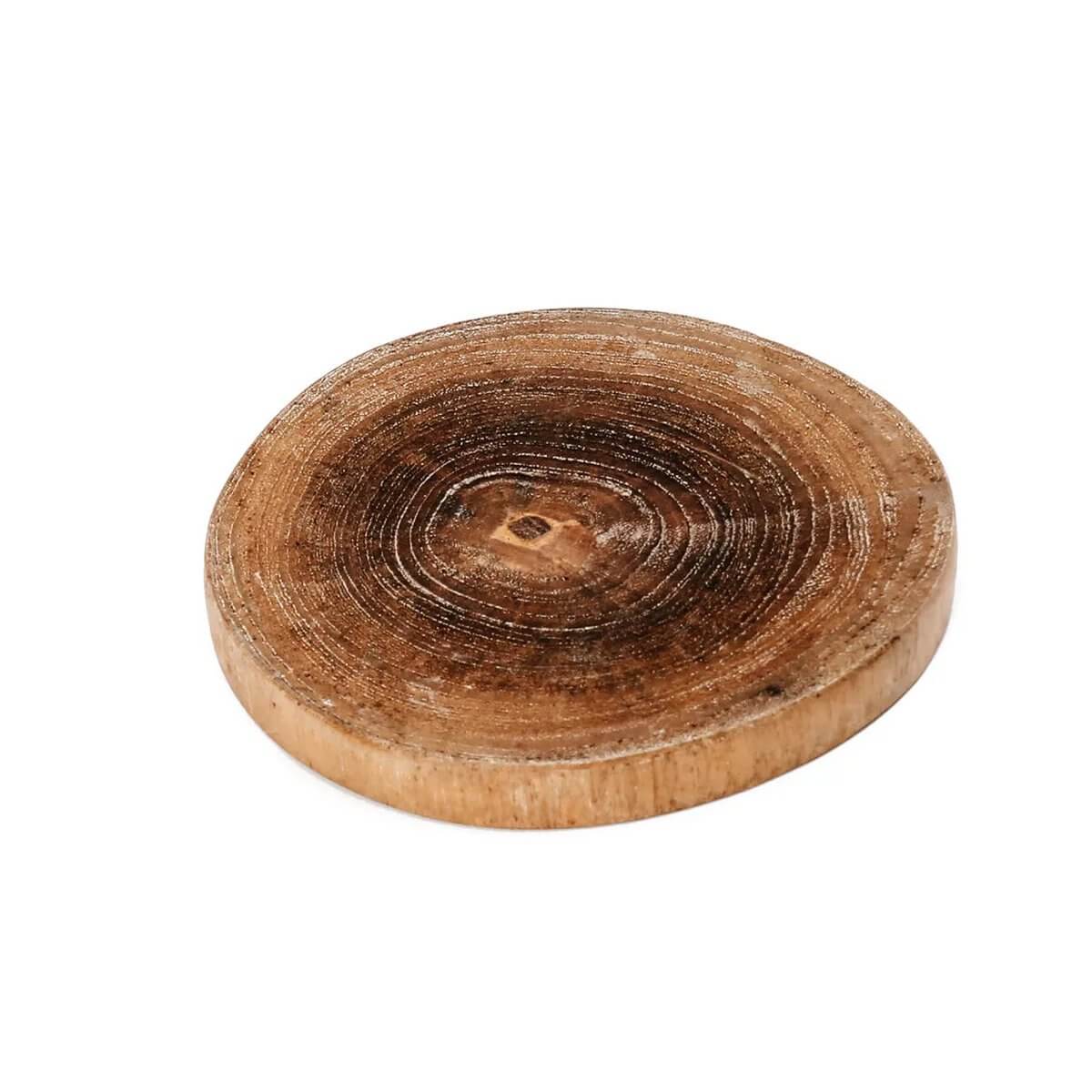 Bohemian teak root coaster, 10cm wide, perfect for adding a chic touch to your table decor. Made from natural wood by Bazar Bizar Living.