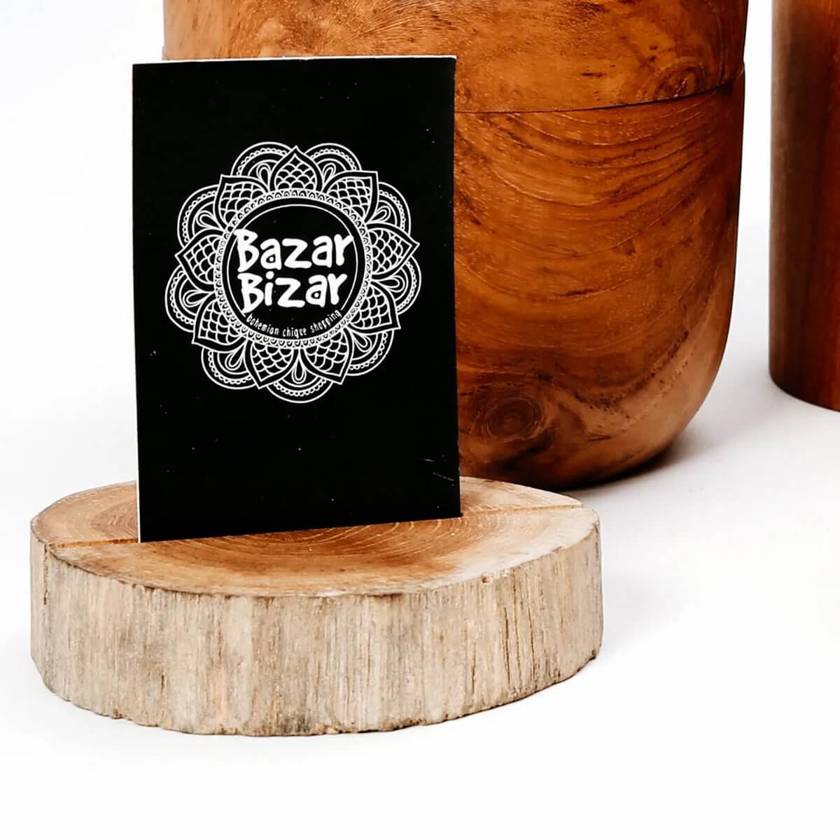 Bohemian De Teak Root Card Holder by Bazar Bizar Living, perfect for business cards or menus, on a natural wood base.