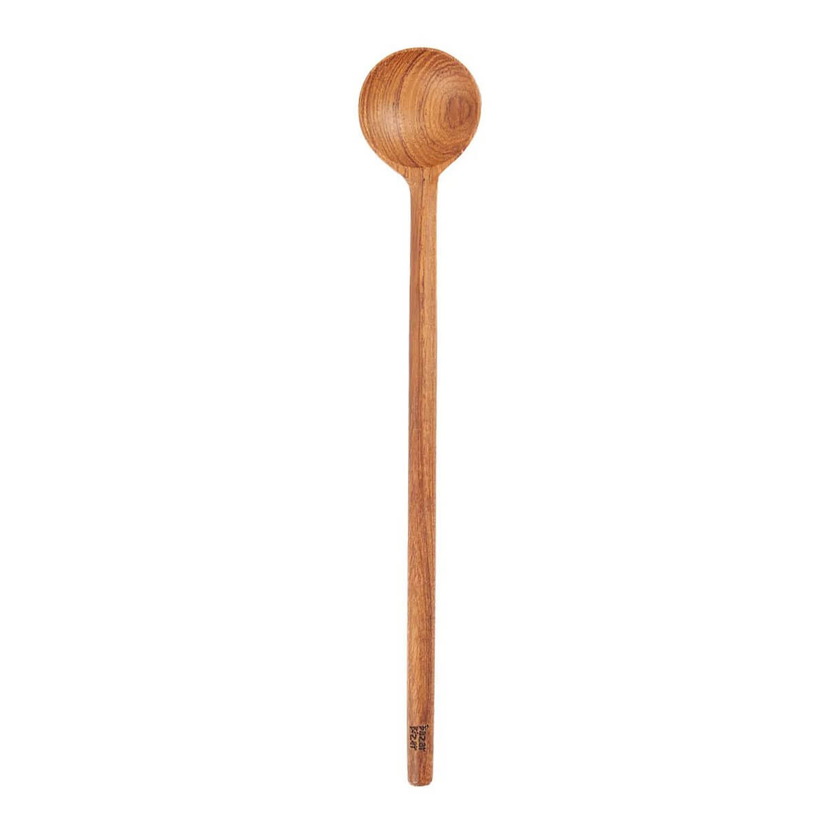 Teak root flat doser spoon with bohemian design, ideal for measuring spices in minimalist kitchens. Unique wood grain pattern.