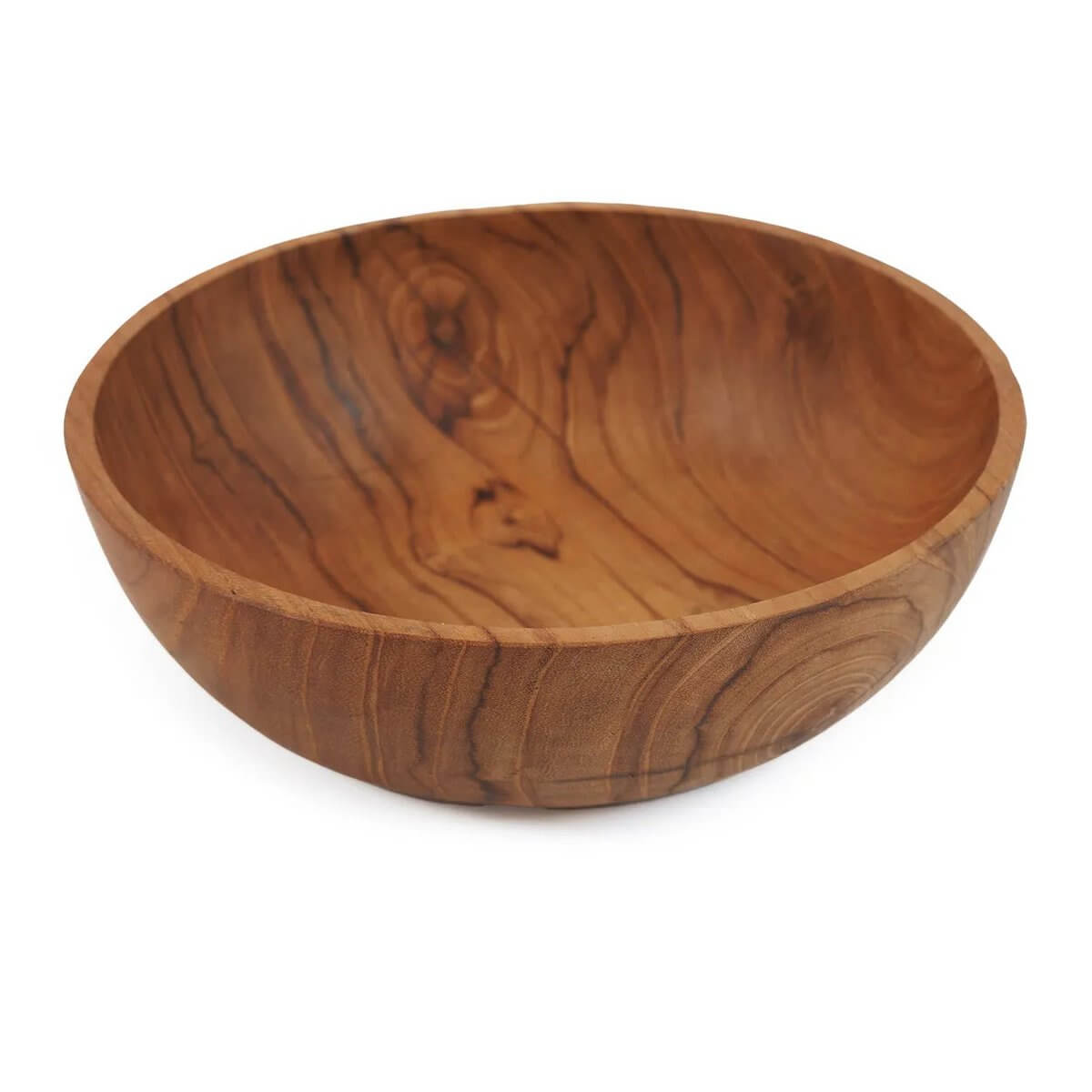 Rustic Bohemian teak root snack bowl, showcasing unique wood grain pattern, perfect for entertaining with a touch of nature.