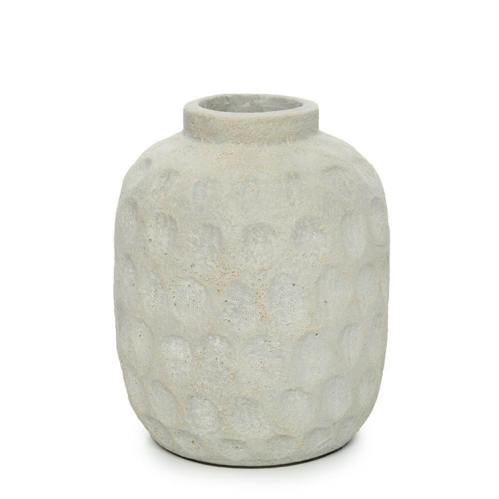 De Trendy Vaas in betonkleur, eigentijds patroon, niet waterdicht, geschikt voor droge bloemen, hoogte 22cm.