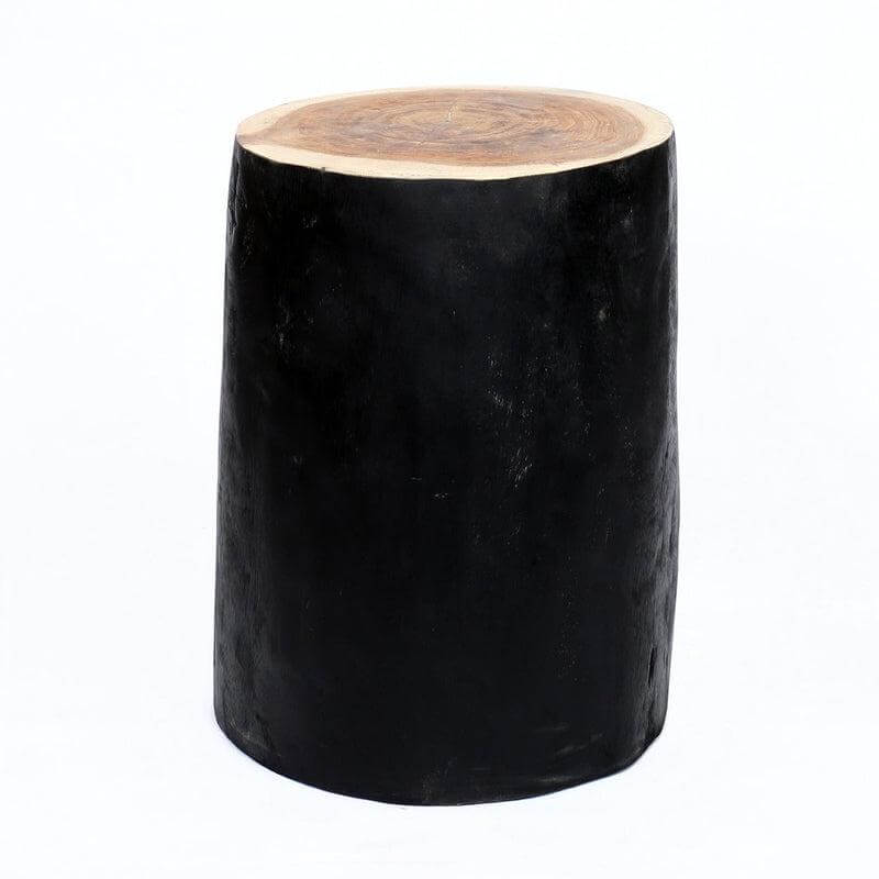 De Tribe Kruk - Handgemaakte Mungurr houten kruk in naturel en zwart, ideaal voor nachtkastje of bijzettafeltje, geschikt voor binnen.