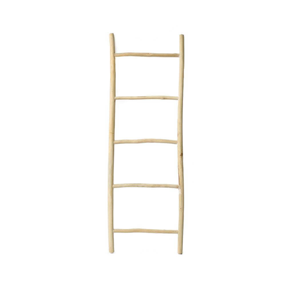 Natuurlijke teak boho ladder, ideaal voor handdoeken en decoratieve plaids. Perfect voor badkamer, woonkamer of buitendecoratie.