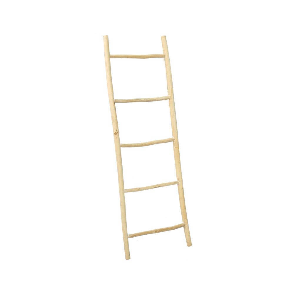 De Tulum Ladder - Teakhouten boho ladder voor handdoeken, perfect als decoratief element in badkamer of woonkamer.