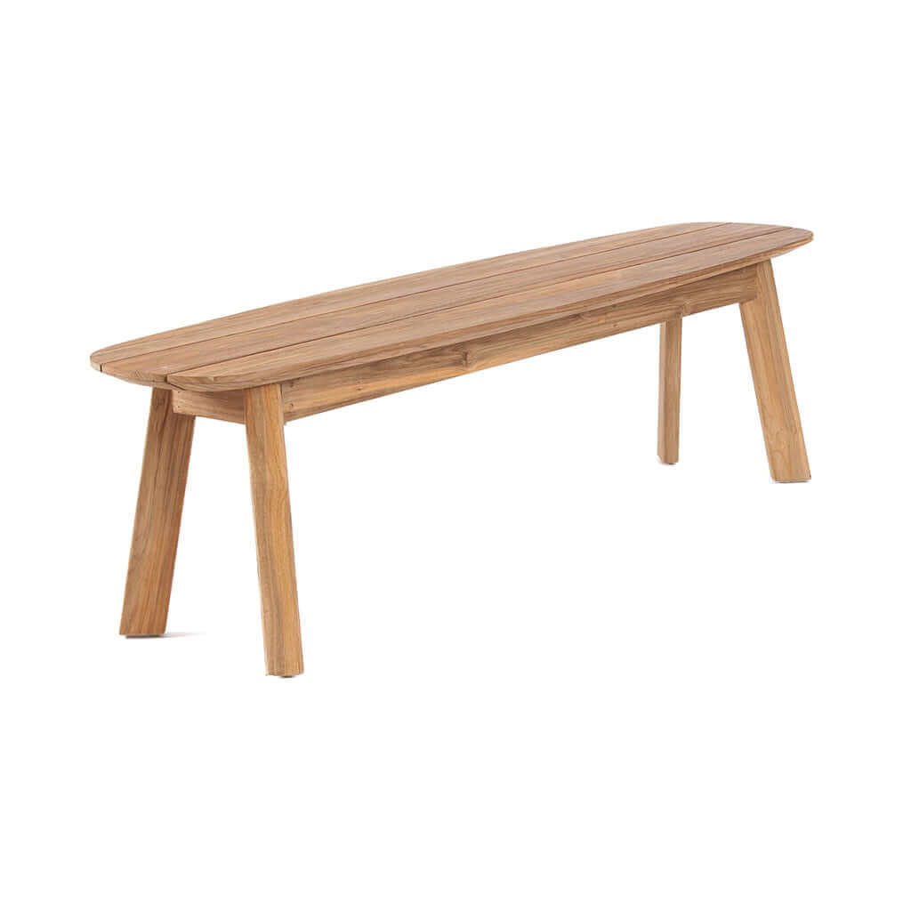 De Tutuala Bank, speels design en milieuvriendelijk hergebruikt teakhout, perfect voor binnen en buiten gebruik.