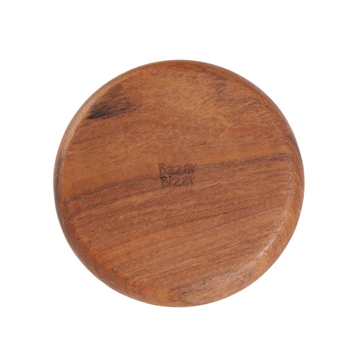 Bohemian-style wooden coaster by Bazar Bizar Living, with natural grains and rich tones, 11cm wide, perfect for stylish drink settings.