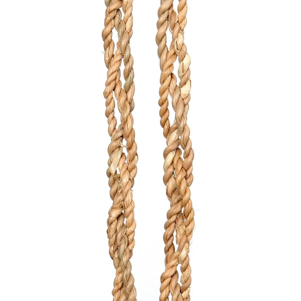 Close-up of braided natural fiber strands, part of a Bohemian-style shell tassel handwoven by Balinese artisans.