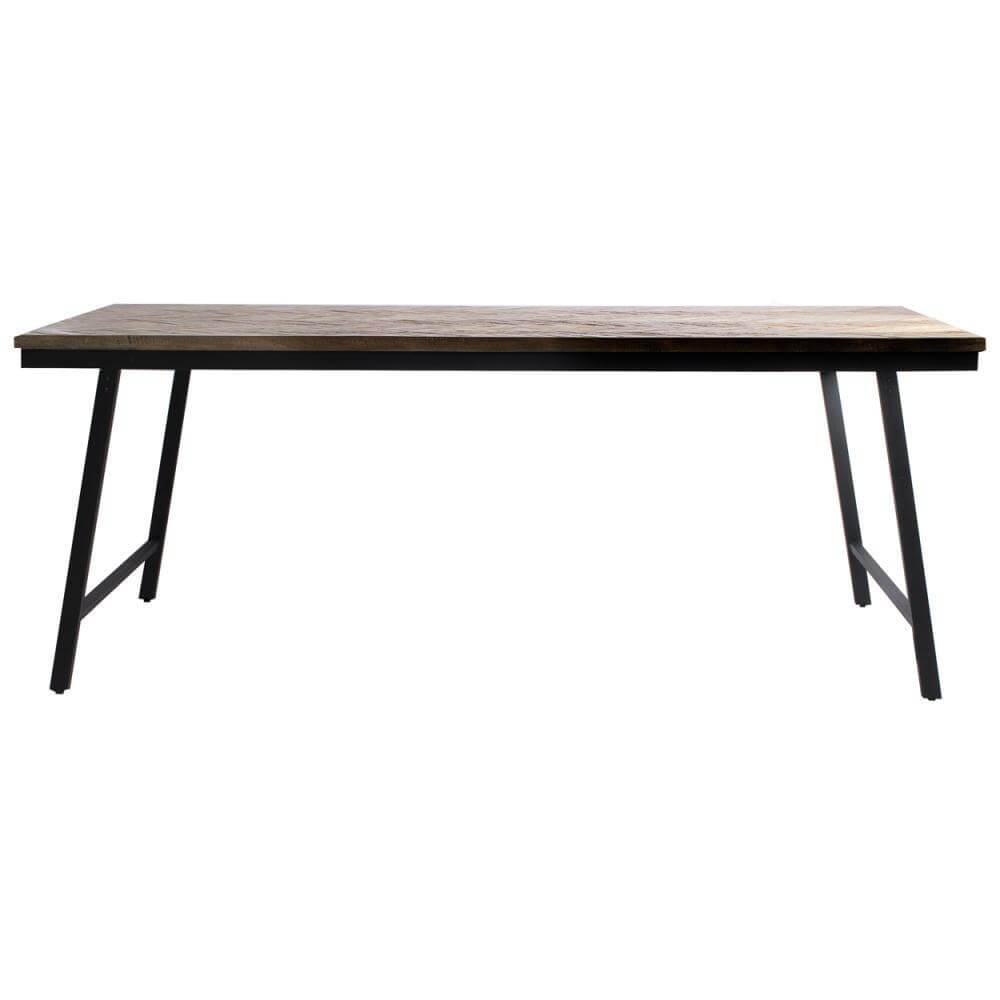 De Visgraat Console tafel van teakhout met visgraatpatroon en zwart ijzeren frame. Ideaal als inklapbare eettafel. Verkrijgbaar in naturel.
