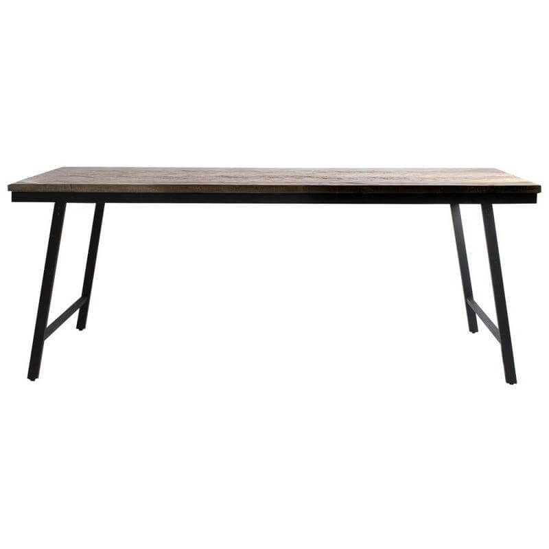 De Visgraat Console van teakhout en zwart ijzer, ideaal als inklapbare eettafel, verkrijgbaar in naturel voor binnen en overdekt buiten.