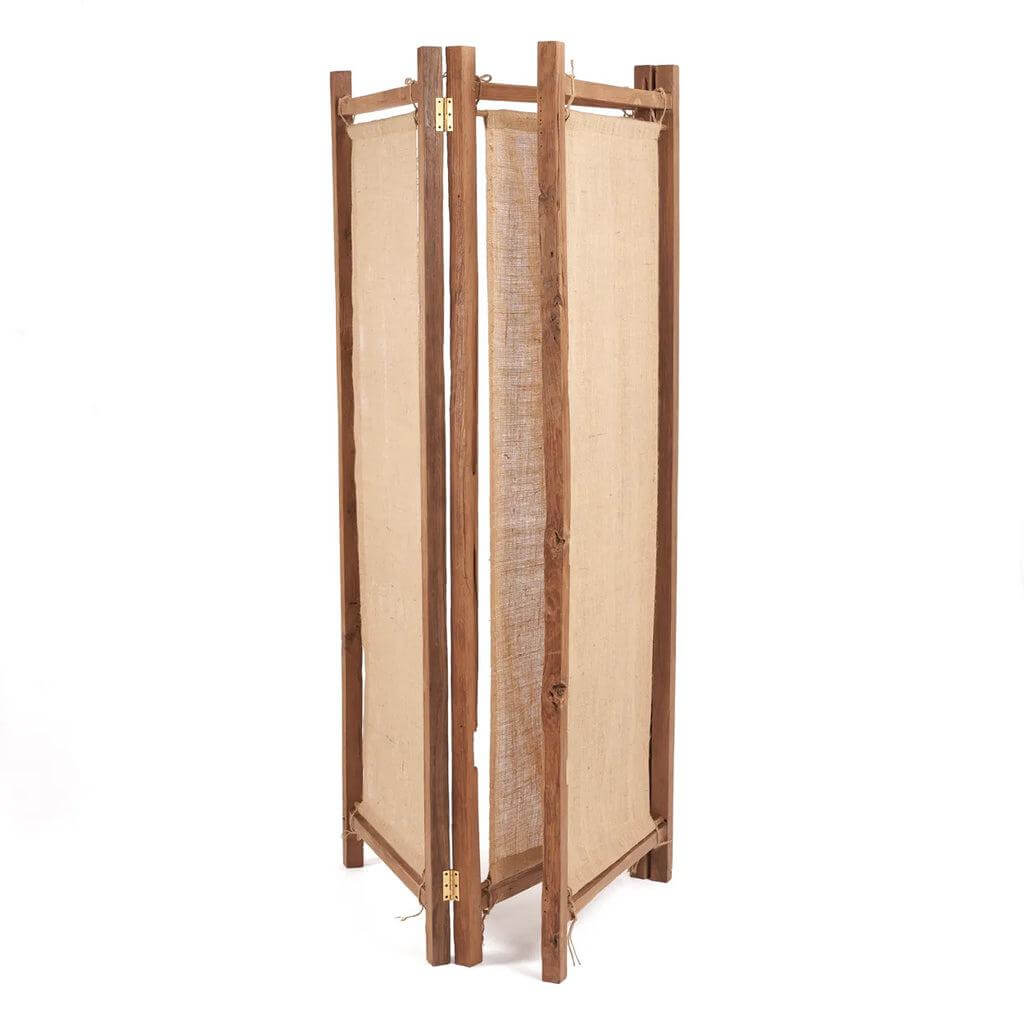 De Zenbu Divider - Naturel, kamerscherm van gerecycleerd teakhout met natuurlijke jute textuur, eco-vriendelijk design.