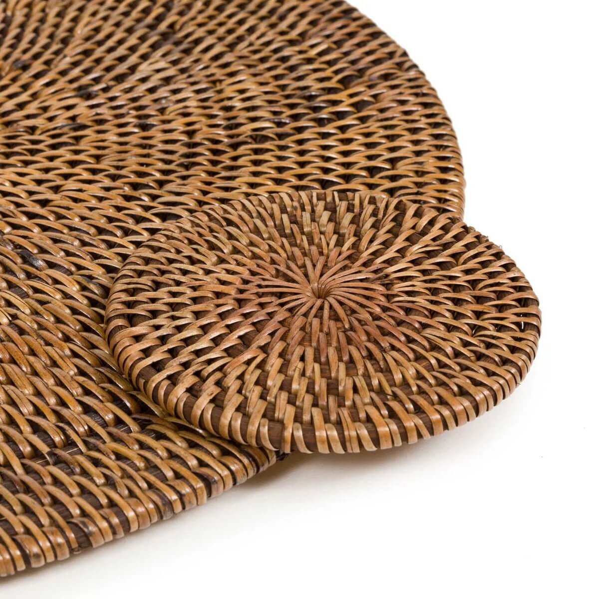 Bohemian style brown colonial placemat and coaster set for natural table setting by Bazar Bizar Living, 35cm diameter.