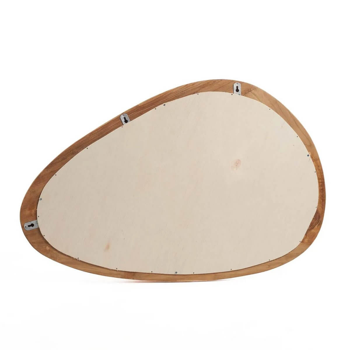 Back view of The Organic Mirror with teak wood frame, showcasing its unique Bohemian design for a natural home transformation.