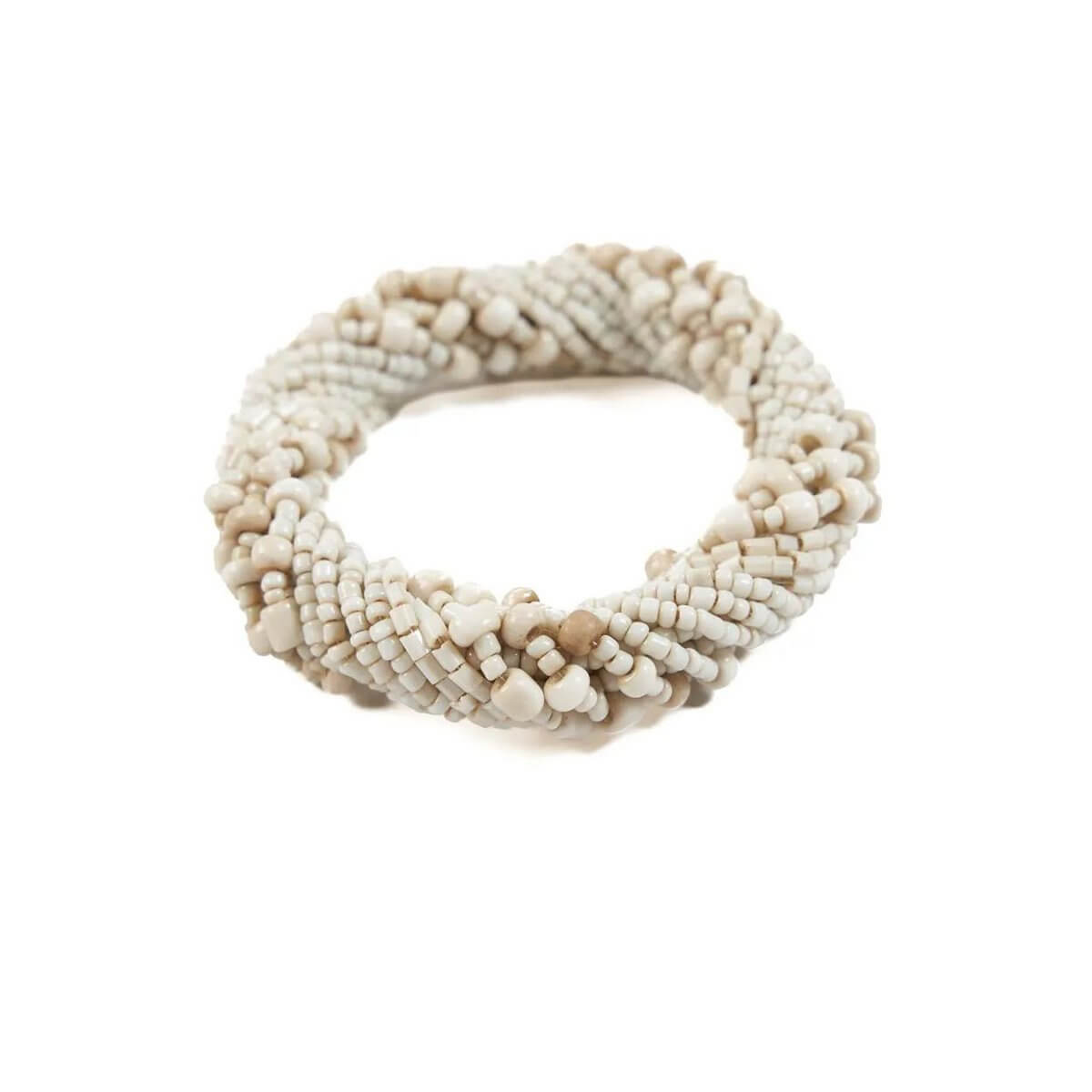 Bohemian style white beaded napkin ring set of 4, adding elegance to table settings; perfect for dinners or daily use.