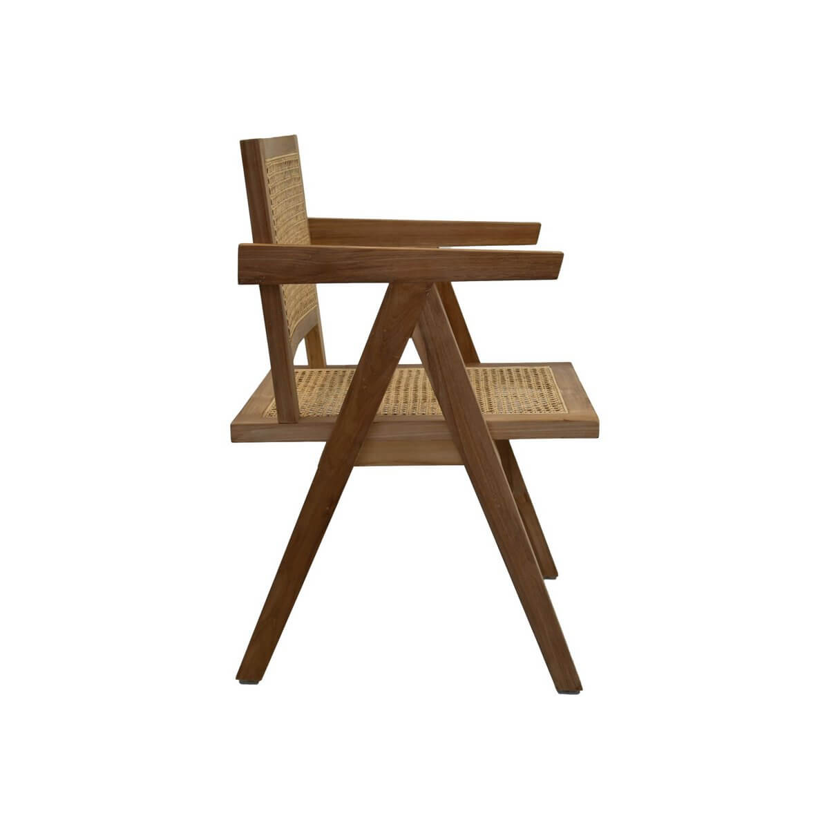 Stijlvolle eetkamerstoel van teakhout en rotan met armleuningen, bohemian look - HSM Collection