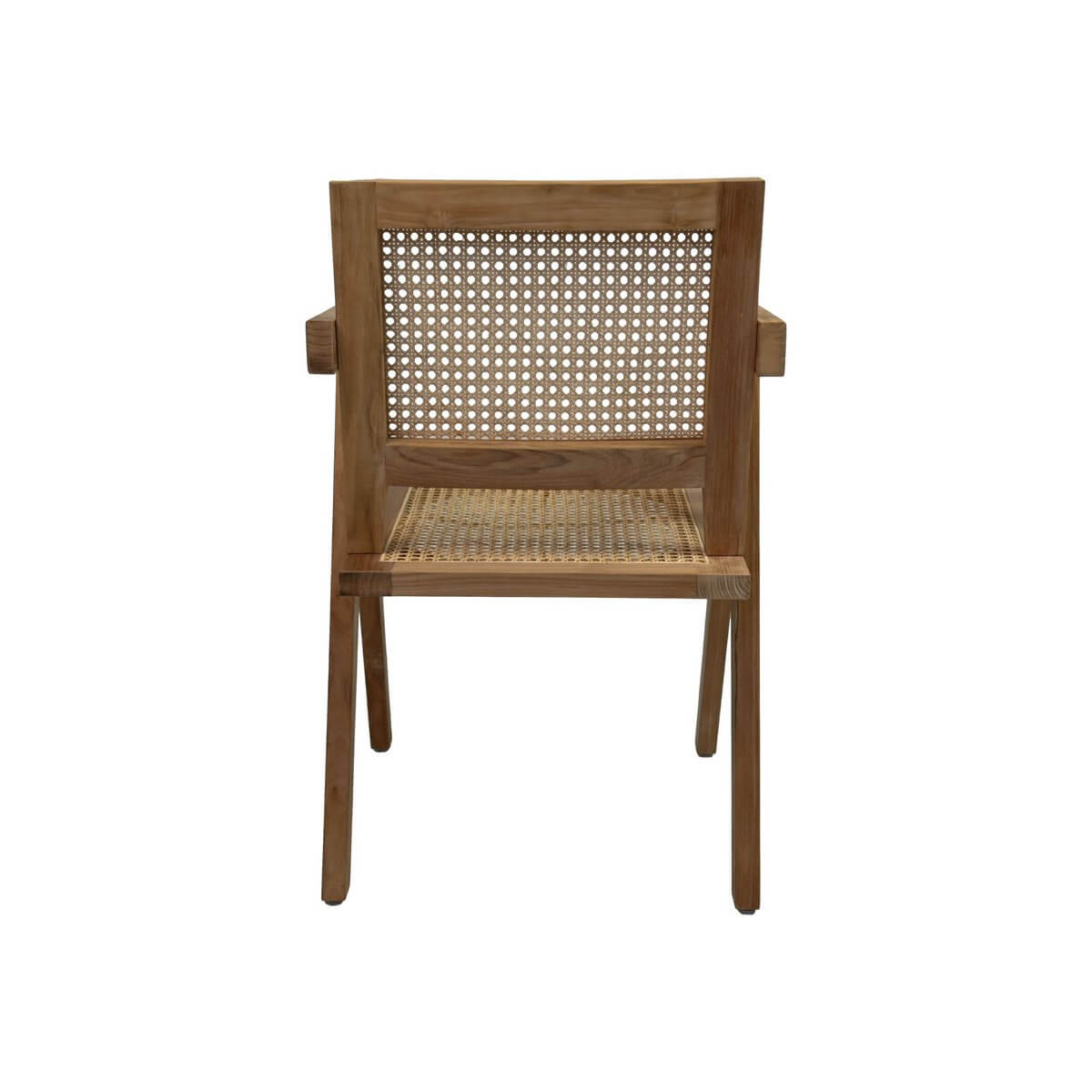 Teakhouten eetkamerstoel met rotan rugleuning, bohemian stijl en comfortabele armleuningen van HSM Collection voor zomerse dagen.