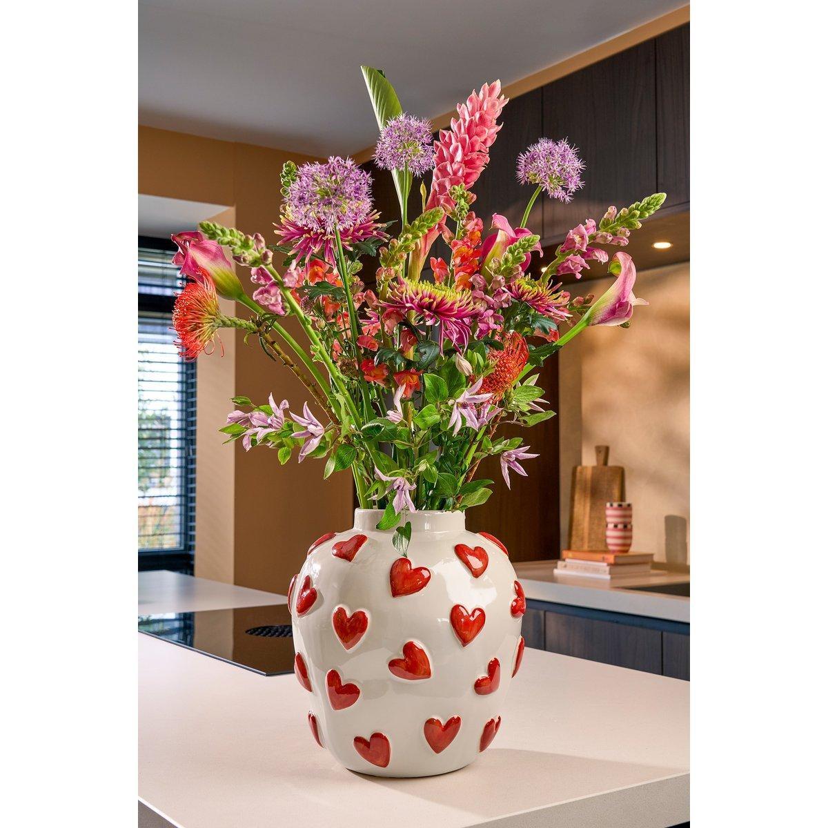 Hearts Vaas - H33 x Ø30 cm - Keramiek - Wit, Rood-vazen-Mica Decorations-Ik Hout ervan.