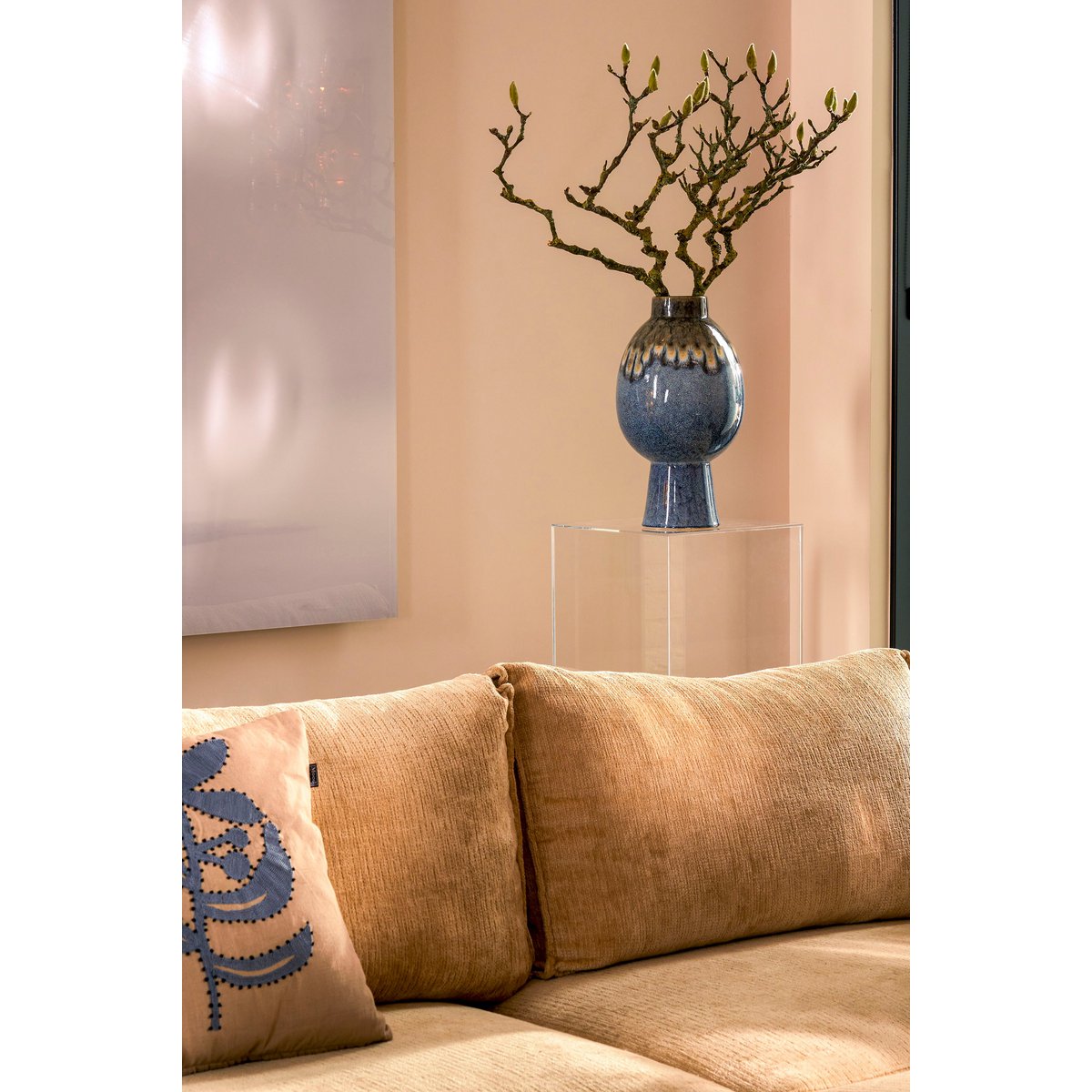 Helma Vaas - H38 x Ø22 cm - Blauw-vazen-Mica Decorations-Ik Hout ervan.