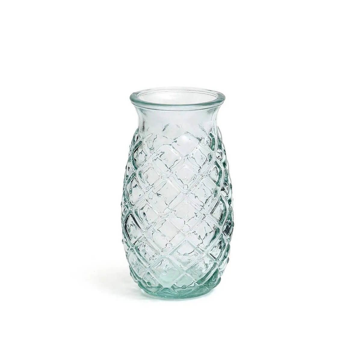 Bohemian style blue pineapple glass made from 100% recycled glass, perfect for tropical cocktails or refreshing beverages.