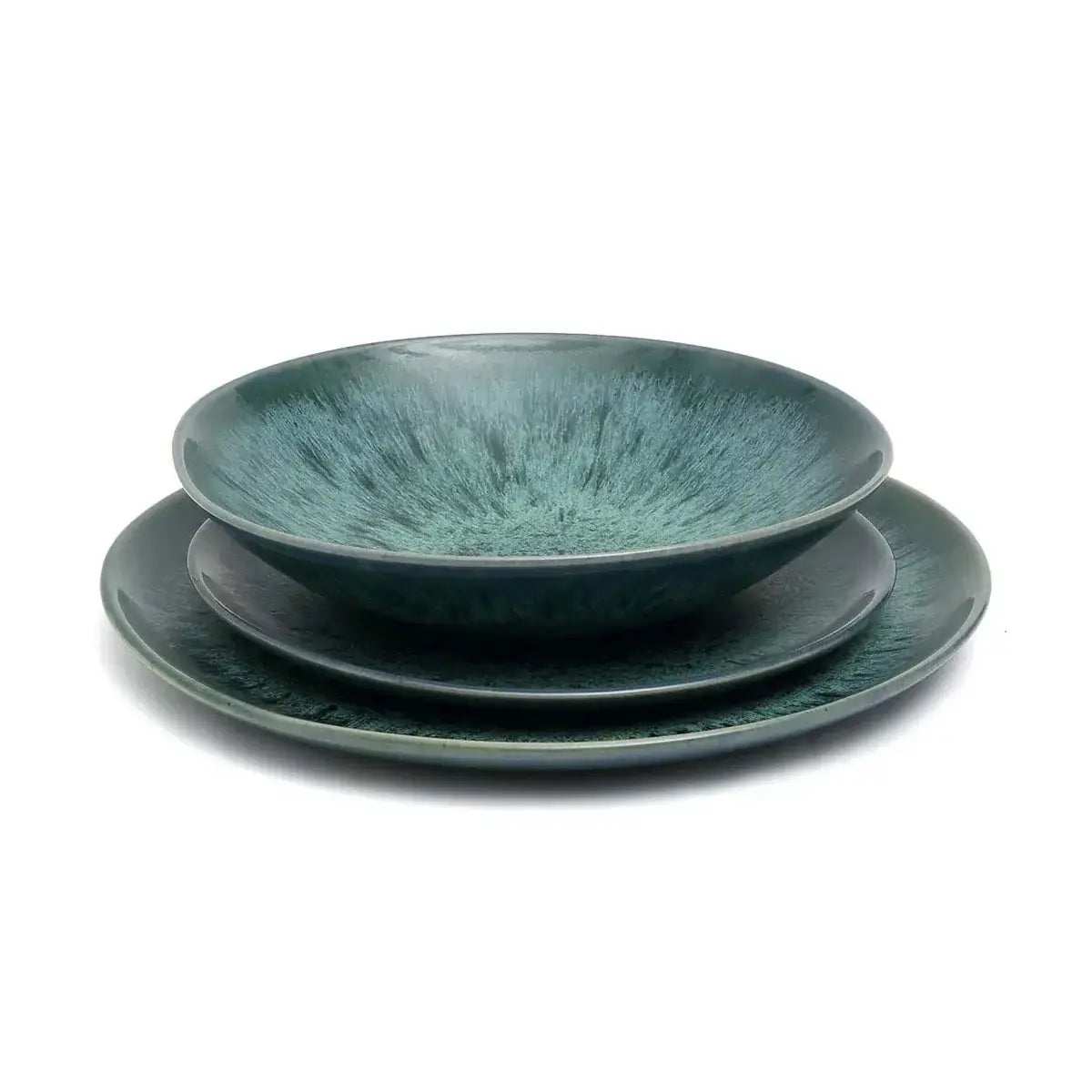 Set of 4 Aqua Diner Plates with modern aqua design, perfect for main courses and adding color to any meal setting.