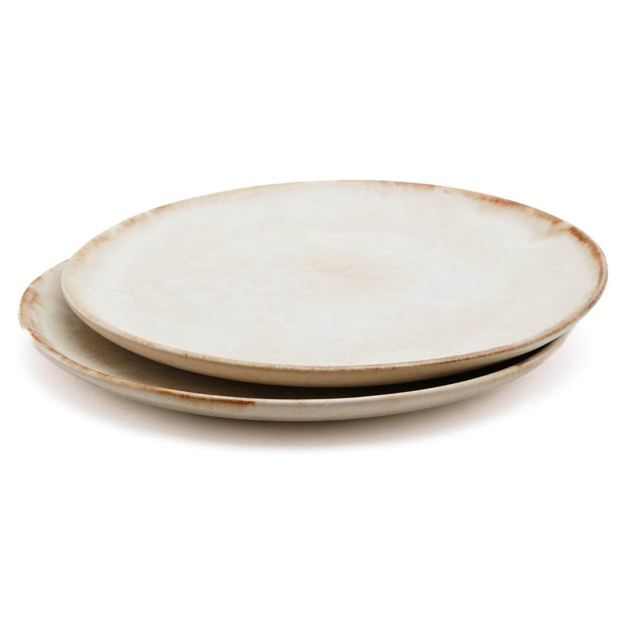 Set van 4 witte Cascais dinerborden met vleugje geel, handgemaakt keramiek, perfect voor elke gelegenheid.