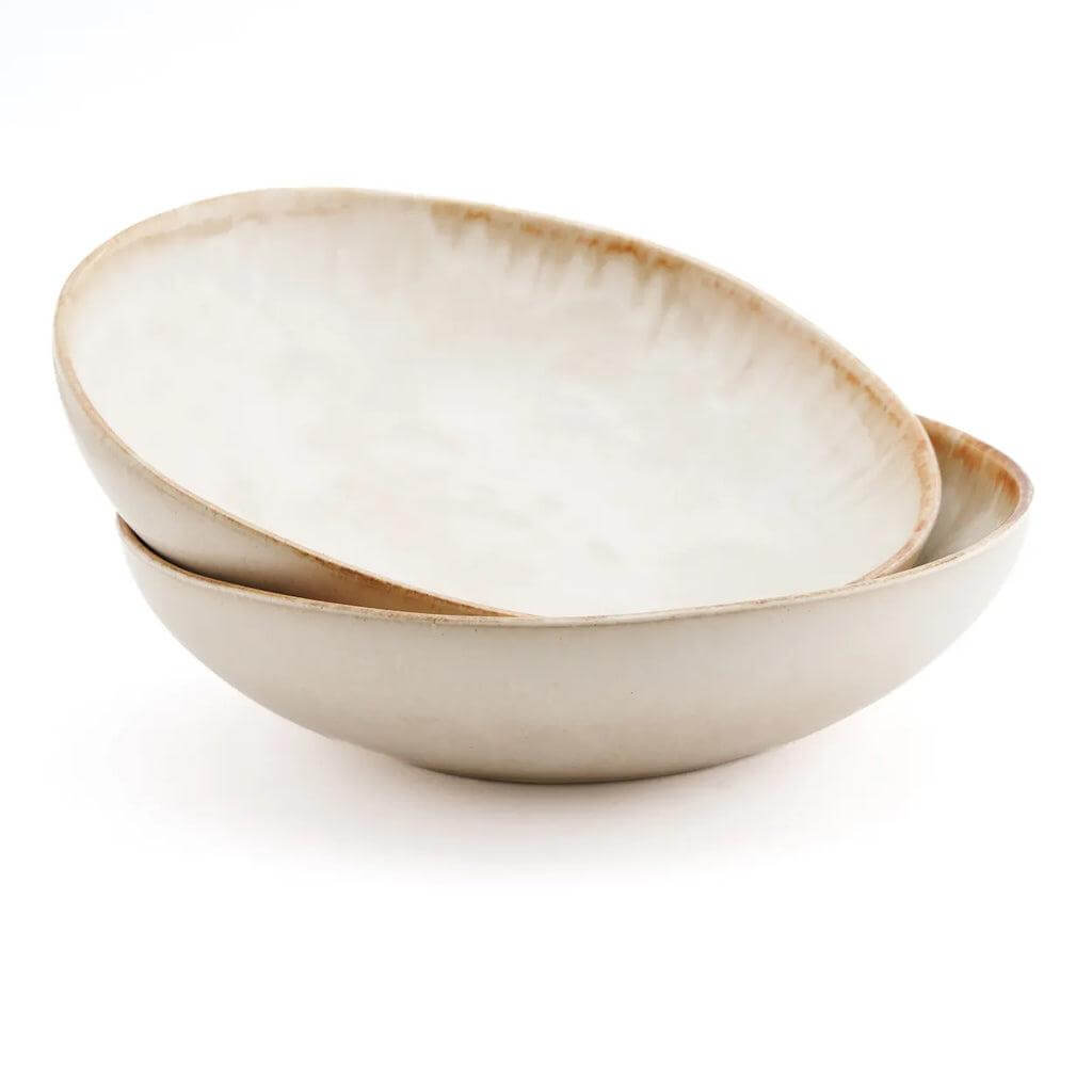 Portugees keramisch pastabord in wit met geel, set van 4, perfect voor een stijlvol gedekte tafel bij elke gelegenheid.