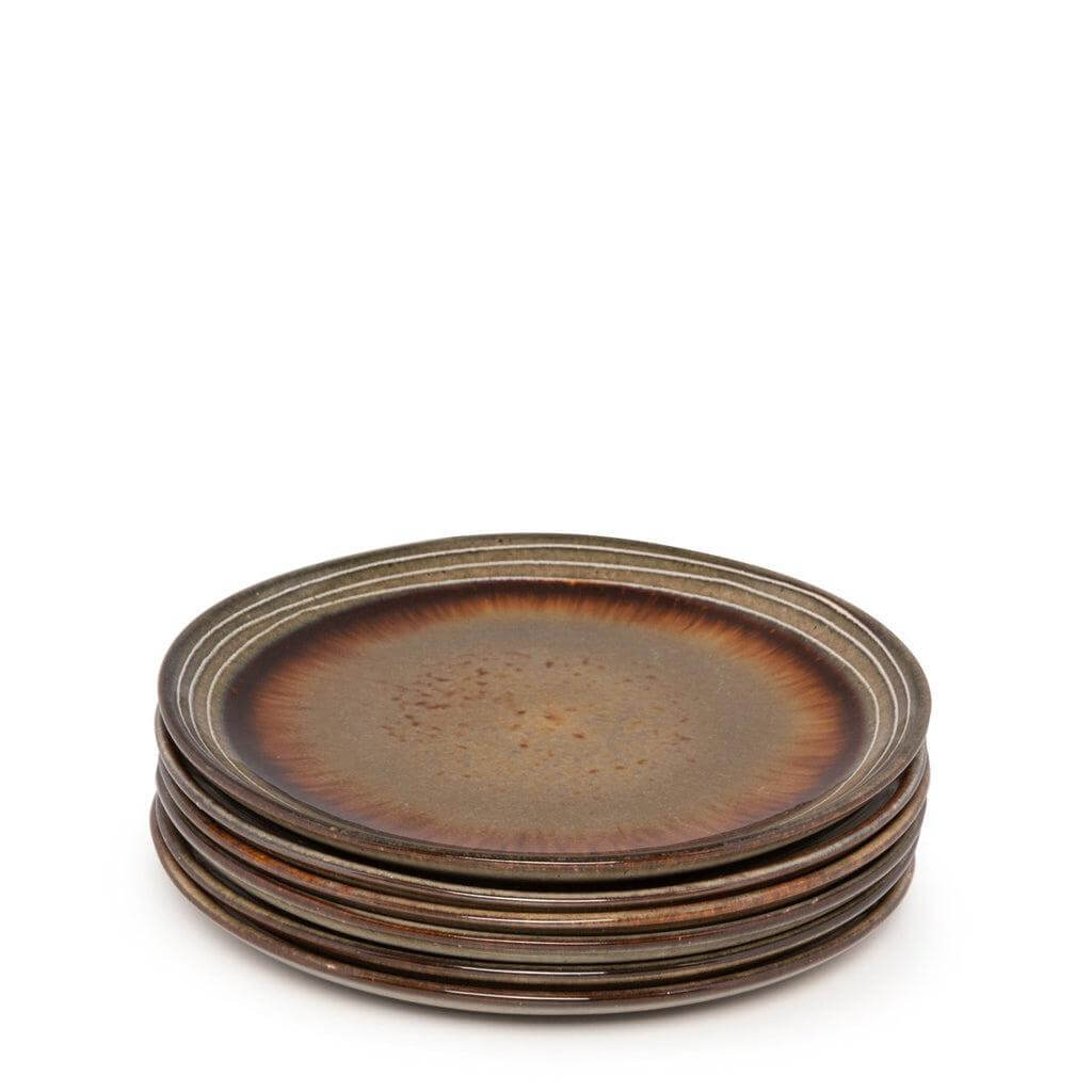 Set van 6 Comporta borden in Portugese keramiek met craquelé glazuur, perfect voor feestelijke brunches en diners.
