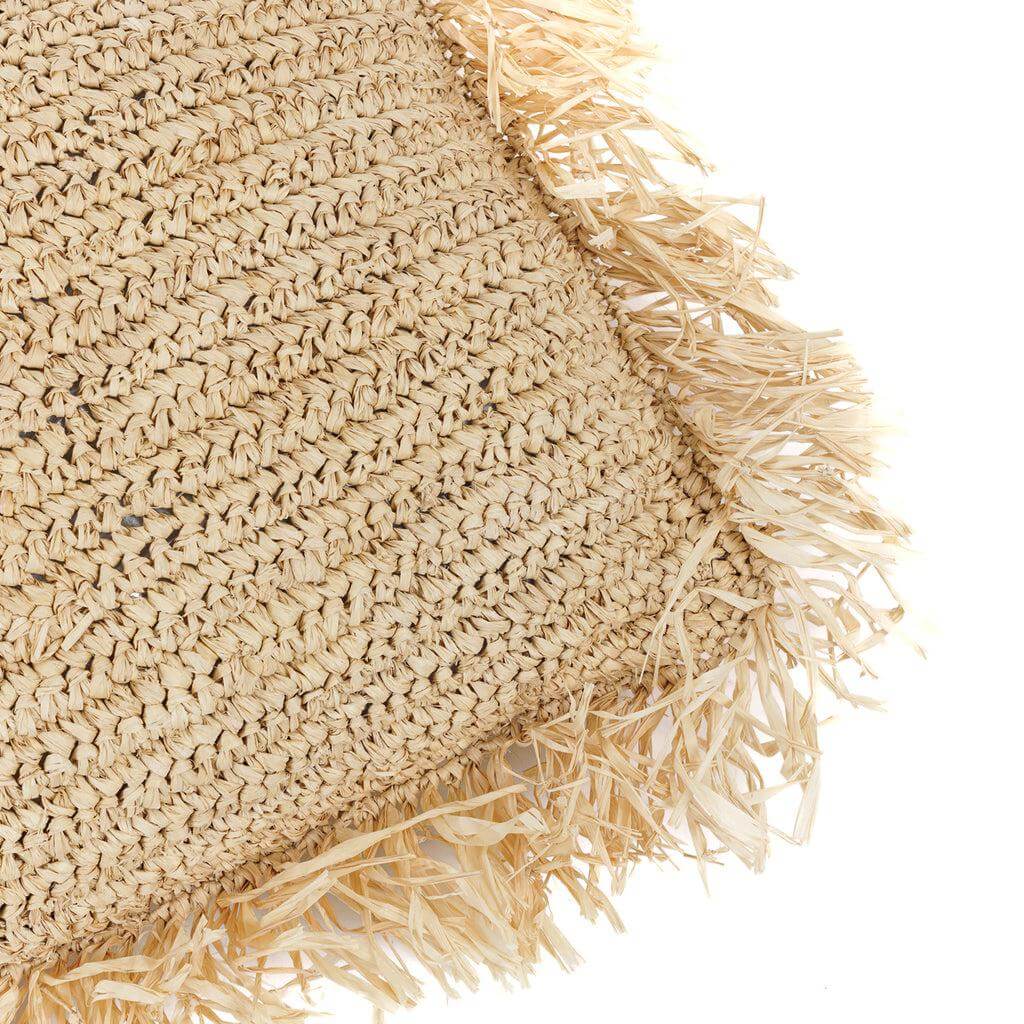 Raffia kussenhoes handgeweven in Indonesië, naturel kleur, 35x100 cm, voegt boho textuur toe aan woonkamer of tuin
