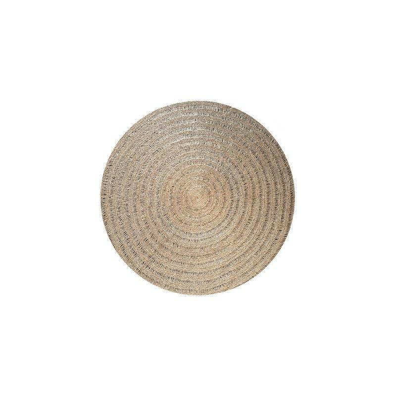 Cirkelvormig zeegras tapijt, naturel, 100cm breed, duurzame textuur voor keuken of terras.