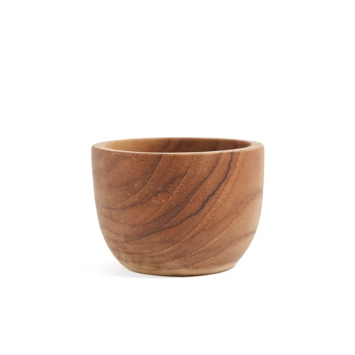 Bohemian teak root egg cup with natural wood grain texture, perfect for elegant breakfast presentations.