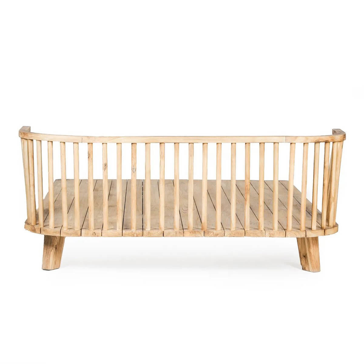 Bohemian double Malawi daybed in natural white with reclaimed teak wood and water-repellent cushions, outdoor elegance.