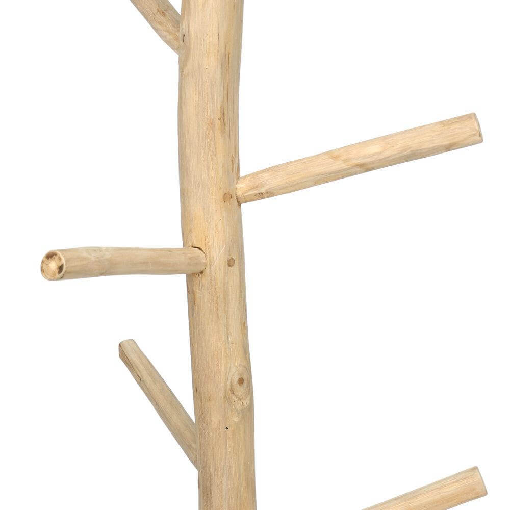 Kapstok van teakhout, ideaal voor een natuurlijk boho tintje in je interieur of buitenruimte. Perfect voor badkamer, slaapkamer en hal.
