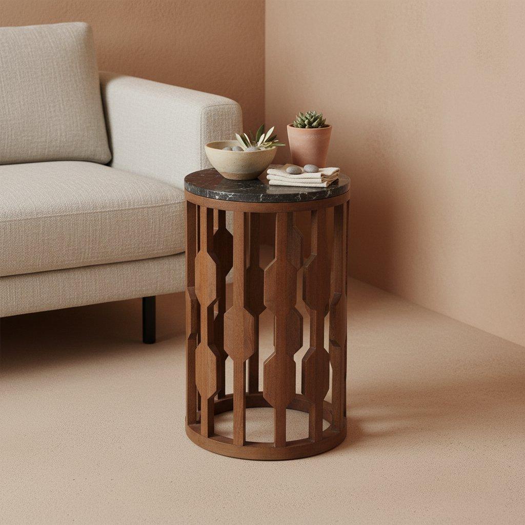 Lampung bijzettafel marmer zwart - 40x40x50 cm-Raw Materials-Ik Hout ervan.