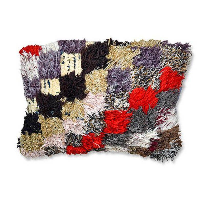 Uniek Marokkaans vintage kussen met kleurrijk patroon, handgemaakt van Berberkleed. Eyecatcher voor woon- of slaapkamer.