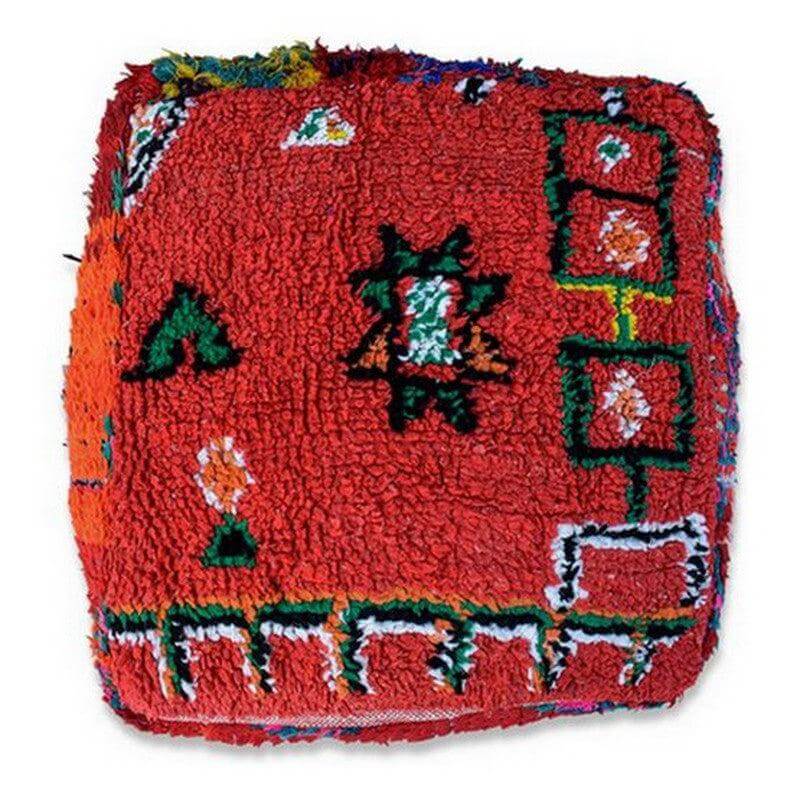 Handgemaakt Marokkaans vloerkussen, uniek bohemian design, gemaakt van vintage Berberkleed, kleurrijke eyecatcher voor elke ruimte.