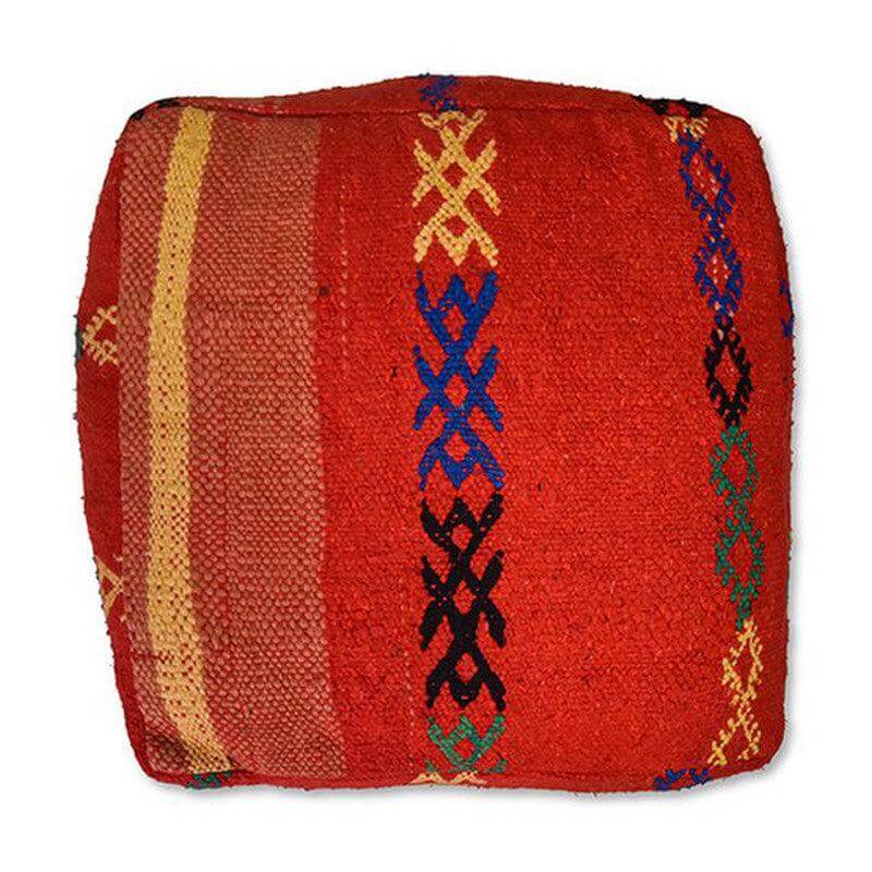 Marokkaans vloerkussen K357 met kleurrijke traditionele patronen, handgeweven in Marokko, sfeervolle toevoeging voor elk interieur.