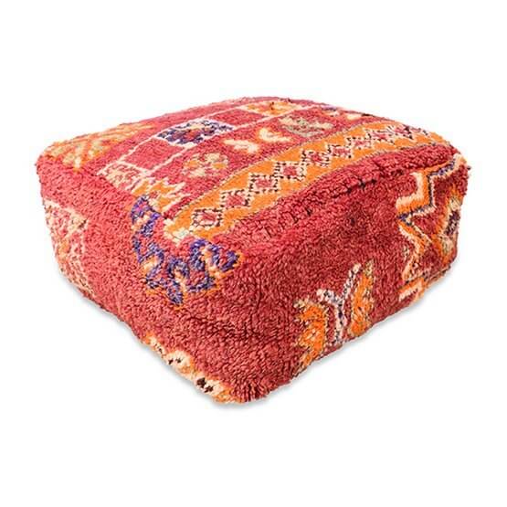 Marokkaans vloerkussen vintage K1224 in warme kleuren; een unieke handgemaakte bohemian eyecatcher voor woon- of slaapkamer.