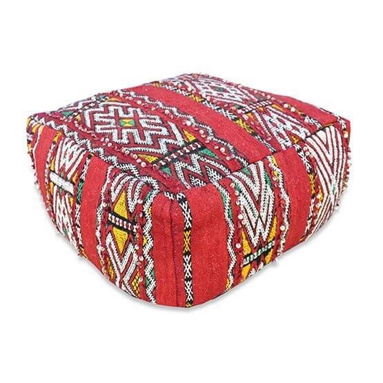 Marokkaans vloerkussen vintage - Unieke handgemaakte Berber stijl kussen, bohemian sfeer, woonkamer decoratie, rode tinten