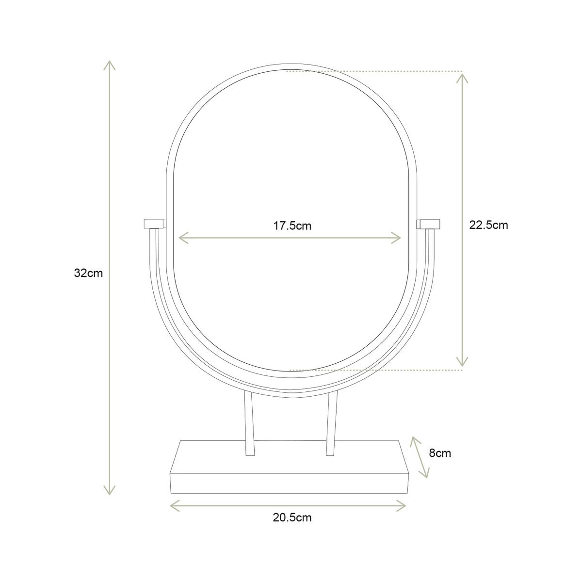Mirror Oval on Stand Black 20.3x31.1x8.5cm-vtwonen-Ik Hout ervan.