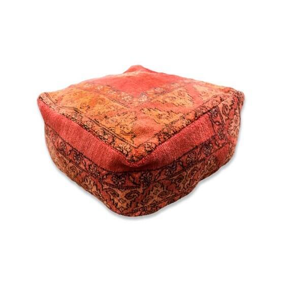 Handgemaakte Marokkaanse vloerkussen van vintage Berber tapijt, bohemian sfeer voor woonkamer of slaapkamer, uniek kunstwerk K975.