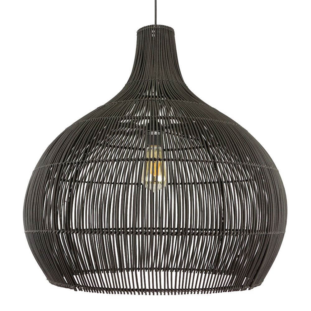 Rotan hanglamp zwart Max, bohemian stijl, handgemaakt, natuurlijke look, perfect voor eetkamer of woonkamer.