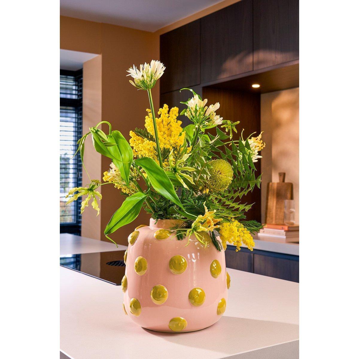 Smiley Vaas - H28 x Ø29 cm - Keramiek - Lichtroze, Oker-vazen-Mica Decorations-Ik Hout ervan.