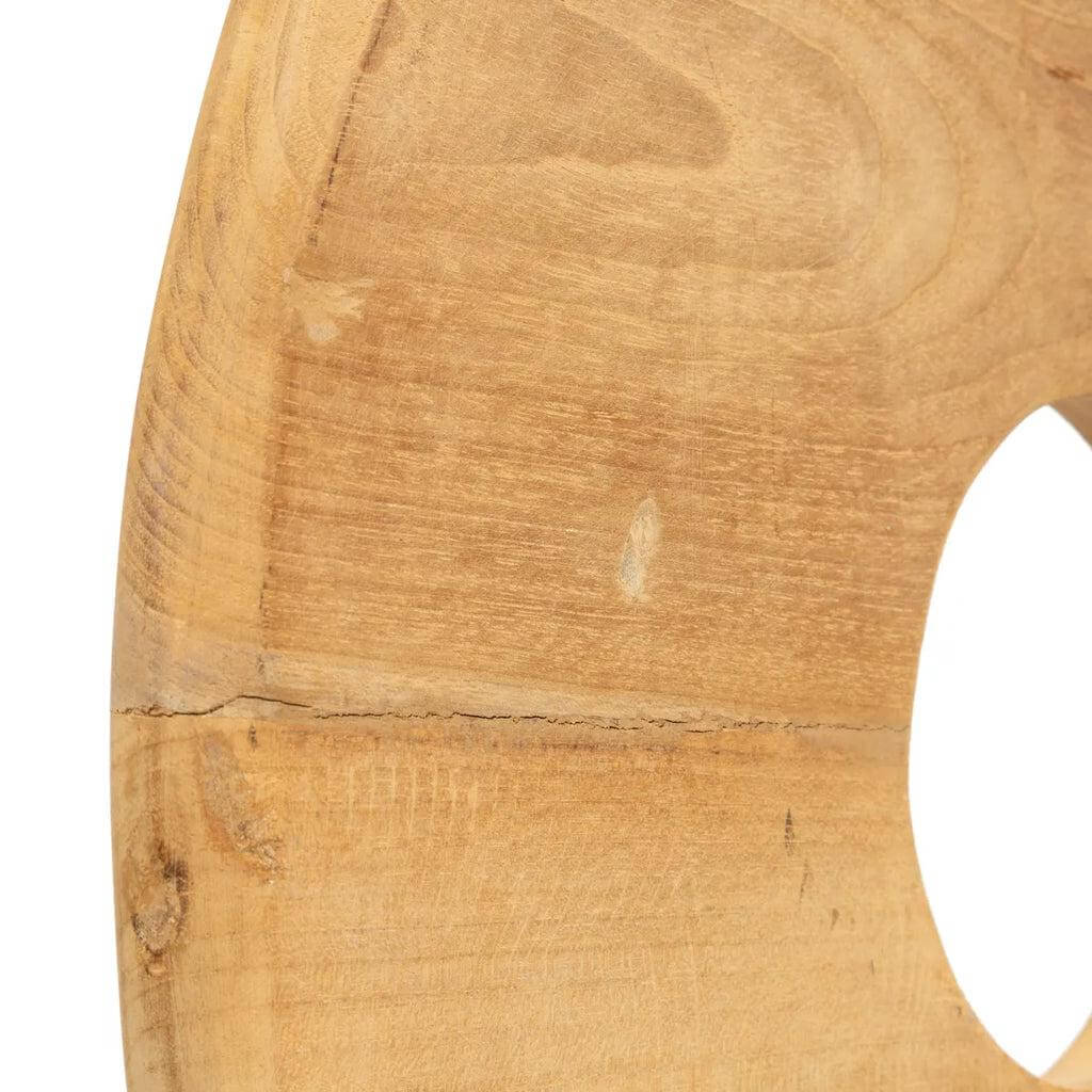 Teakhouten decoratieve cirkel op standaard voor een natuurlijke Ibiza interieurlook, eco-vriendelijk design van Earthware.