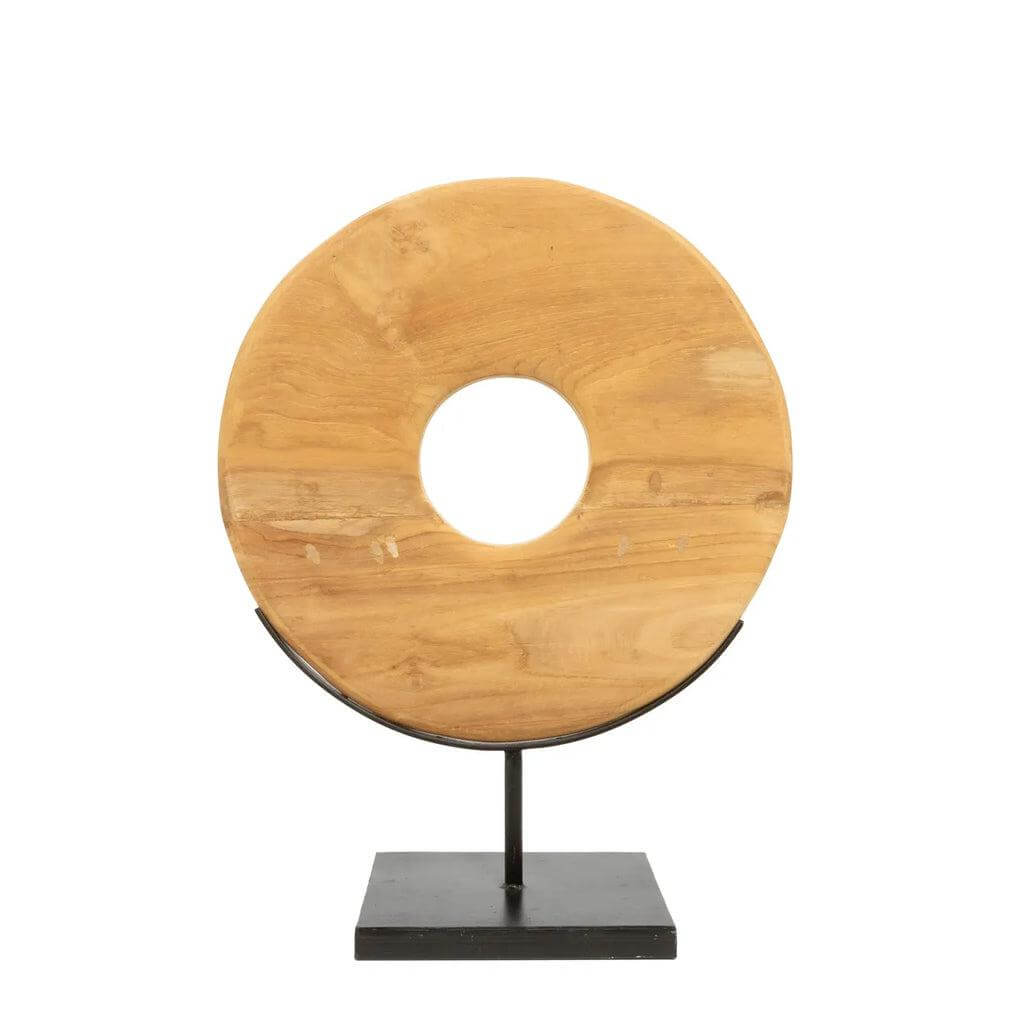 Teakhouten cirkel op standaard, decoratief item voor een natuurlijk Ibiza interieur, Eco-vriendelijk van Earthware